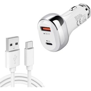 YSY-312PD QC3.0 18W USB + PD 20W USB-C / Type-C Car Charger with USB to USB-C / Type-C Data Cable(White)