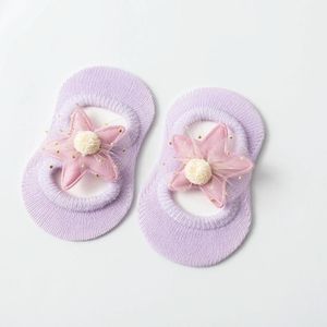 2 Pairs Baby Floor Socks Hollow Flower Spot Glue Non-Slip Children Socks  Toyan Socks: S 0-1 Years Old(Purple)