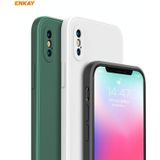 Hat-Prince ENKAY ENK-PC0712 Liquid Silicone Straight Edge Shockproof Protective Case + 0.26mm 9H 2.5D Full Glue Full Screen Tempered Glass Film For iPhone XS / X(Dark Green)