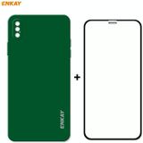 Hat-Prince ENKAY ENK-PC0712 Liquid Silicone Straight Edge Shockproof Protective Case + 0.26mm 9H 2.5D Full Glue Full Screen Tempered Glass Film For iPhone XS / X(Dark Green)