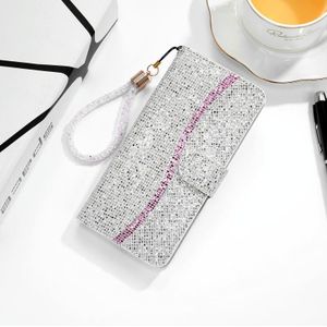 Glitter poeder horizontale flip lederen tas met kaart slots & houder & lanyard voor iphone 13 pro max