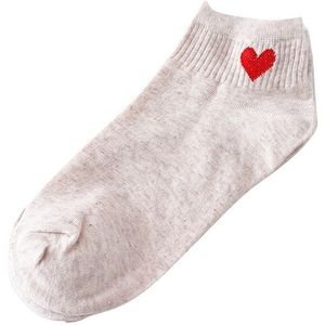 10 Pairs Cute Socks Women Red Heart Pattern Soft Breathable Cotton Socks Ankle-High Casual Comfy Socks(Beige body red heart)