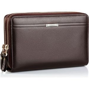 LEINASEN A80 Multi-Card Men Hand Bag Double Zip Big Capacity Wallet(Brown)