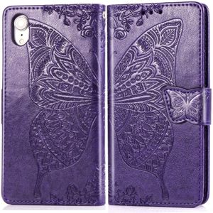 Butterfly Love Flowers Embossing Horizontal Flip Leather Case for iPhone XR  with Holder & Card Slots & Wallet & Lanyard (Dark Purple)