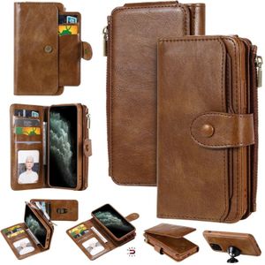 For iPhone 11 Pro Multifunctional Retro Detachable Magnetic Horizontal Flip Leather Case with Card Slots & Holder & Wallet & Photo Frame(Brown)