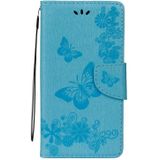 For Galaxy J7 (2017) (EU Version) Pressed Flowers Butterfly Pattern Horizontal Flip Leather Case with Holder & Card Slots & Wallet & Lanyard (Blue)