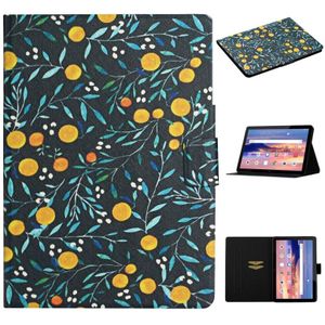 For Huawei MediaPad T5 Flower Pattern Horizontal Flip Leather Case with Card Slots & Holder(Yellow Fruit)