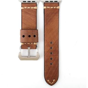 For Apple Watch Series 3 & 2 & 1 38mm Thick Sutures Retro Genuine Leather Wrist Watch Band(Khaki)
