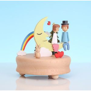 Music Box Wooden Base Crafts Creative Holiday Gift Home Decoration  Style:Moon Seesaw