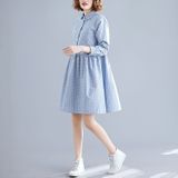 Loose Plus Size Linen Cotton Dress (Color:Blue Size:XXL)