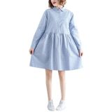 Loose Plus Size Linen Cotton Dress (Color:Blue Size:XXL)