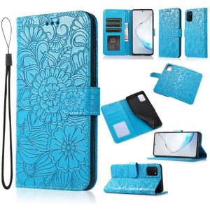 Voor Samsung Galaxy Note10 Lite / A81 Skin Feel Relif Zonnebloem Horizontale Flip Lederen Case Met Houder & Card Slots & Wallet & Lanyard (Blauw)