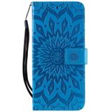 Pressed Printing Sunflower Pattern Horizontal Flip PU Leather Case for Huawei P Smart Z / Y9 Prime (2019)  with Holder & Card Slots & Wallet & Lanyard (Blue)
