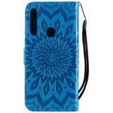 Pressed Printing Sunflower Pattern Horizontal Flip PU Leather Case for Huawei P Smart Z / Y9 Prime (2019)  with Holder & Card Slots & Wallet & Lanyard (Blue)