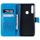 Pressed Printing Sunflower Pattern Horizontal Flip PU Leather Case for Huawei P Smart Z / Y9 Prime (2019)  with Holder & Card Slots & Wallet & Lanyard (Blue)