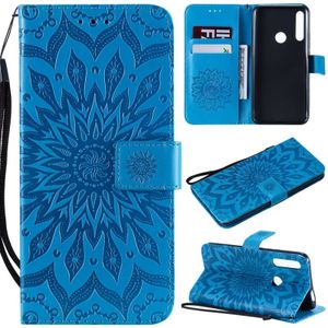 Pressed Printing Sunflower Pattern Horizontal Flip PU Leather Case for Huawei P Smart Z / Y9 Prime (2019)  with Holder & Card Slots & Wallet & Lanyard (Blue)