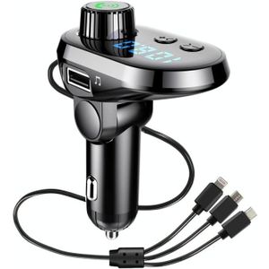 Q15 Multifunctional Car Dual USB 3.1A Charger MP3 Music Player Bluetooth FM Transmitter with 3 in 1 Cable (Black)