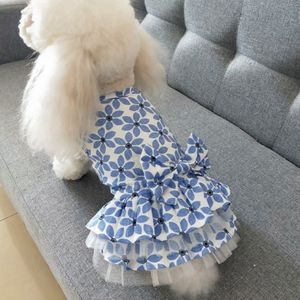 Pet Clothes Spring and Summer Cotton Small Dog Princess Pet Skirt  Size:XL(Blue Maple Leaf)