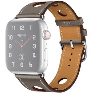 For Apple Watch Series 5 & 4 44mm / 3 & 2 & 1 42mm Leather Three Holes Replacement Strap Watchband(Grey)