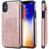 Voor iPhone XS kat boom relif patroon schokbestendige beschermende case met kaartsleuven & fotolijstjes (Rose goud)