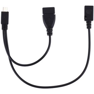 USB 2.0 Micro-B Male to USB 2.0 Micro-B Female Male & USB 2.0 Female Y Splitter OTG Cable  Length: 19 / 30cm  For Samsung / Huawei / Xiaomi / Meizu / LG / HTC and Other Smartphones(Black)