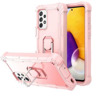 For Samsung Galaxy A72 5G / 4G PC + Rubber 3-layers Shockproof Protective Case with Rotating Holder(Rose Gold)