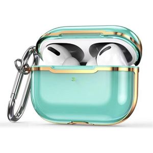 DDEHY668 Galomroplated transparante siliconen + pc-beschermkap voor Airpods Pro (transparant groen + goud)