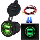 Universal Car Dual USB Charger Power Outlet Adapter 4.2A 5V IP66 with Aperture + 60cm Cable(Green Light)