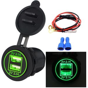 Universal Car Dual USB Charger Power Outlet Adapter 4.2A 5V IP66 with Aperture + 60cm Cable(Green Light)