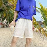 Summer Loose Casual Solid Color Shorts Polyester Drawstring Beach Shorts for Men (Color:Red Size:M)