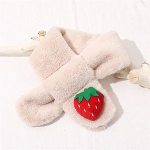 Strawberry+Beige Children Winter Plush Warm Scarf  Size:75 x 10cm