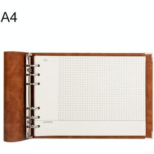 A4 Faux Leather Loose-leaf Grid Notebook  Style:Cornell Checkered Core(Brown)