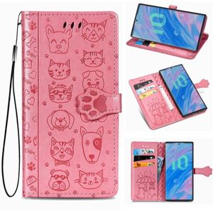 For  Galaxy Note 10 Pro Cute Cat and Dog Embossed Horizontal Flip Leather Case with Bracket / Card Slot / Wallet / Lanyard(Pink)