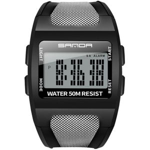 SANDA 222 Men Sports Outdoor Mountaineering Digital Electronic Watch Square Multi functional Waterproof Watch(White)