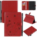 For Amazon Kindle Paperwhite 4 (2018) / 3 / 2 / 1 Cat Bee Embossing Pattern Shockproof Table PC Protective Horizontal Flip Leather Case with Card Slots & Wallet & Pen Slot & Sleep / Wake-up Function(Red)