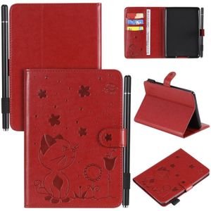 For Amazon Kindle Paperwhite 4 (2018) / 3 / 2 / 1 Cat Bee Embossing Pattern Shockproof Table PC Protective Horizontal Flip Leather Case with Card Slots & Wallet & Pen Slot & Sleep / Wake-up Function(Red)