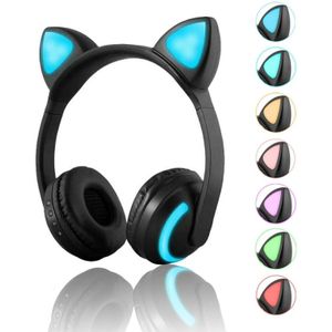ZW19 LED 7 Colors light Bluetooth Stereo Wireless Headphones Cat Ear Flashing Glowing  Gaming Headset Earphone(Cat Ear)