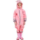 Children One-Piece Raincoat Boys And Girls Lightweight Hooded Poncho  Size: S(Pink)