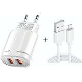 Dual USB Portable Travel Charger + 1 Meter USB to 8 Pin Data Cable  EU Plug(White)