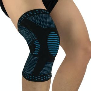 Sports Knee Pads Anti-Collision Support Compression Keep Warm Leg Sleeve Knitting Basketball Running Cycling Protective Gear  Size: L(Black Blue)