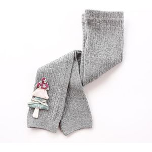 Children Pantyhose Knit Cotton Cartoon Girl Tights Baby Cropped Pants Socks Size: L 2-4 Years Old(Gray)