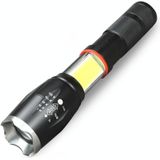 Telescopic Zoom Strong Light Flashlight Strong Magnetic Rechargeable LED Flashlight  Colour: Silver Head (With Battery  EU Plug Charger)
