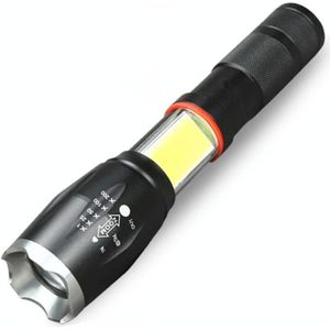 Telescopic Zoom Strong Light Flashlight Strong Magnetic Rechargeable LED Flashlight  Colour: Silver Head (With Battery  EU Plug Charger)