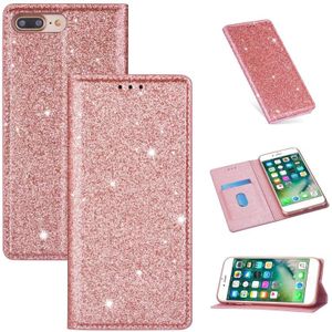 For iPhone 8 Plus / 7 Plus Ultrathin Glitter Magnetic Horizontal Flip Leather Case with Holder & Card Slots(Rose Gold)