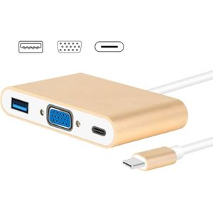 USB Type C to VGA 3-in-1 Hub Adapter supports USB Type C tablets and laptops for Macbook Pro / Google ChromeBook(Gold)