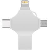 Cross 4 in 1 128GB 8 Pin + Micro USB + USB-C / Type-C + USB 3.0 Metal Flash Disk(Silver)