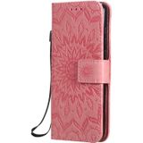 For Huawei P40 Pressed Printing Sunflower Pattern Horizontal Flip PU Leather Case with Holder & Card Slots & Wallet & Lanyard(Pink)