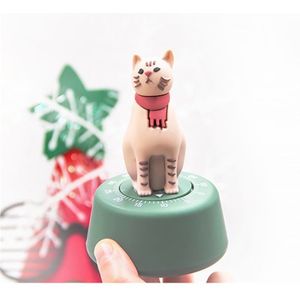 Cartoon Cat Shape Countdown Timer Student Learning Time Manager Kitchen Timer Mechanical Reminder(Grass Green)