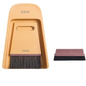 Mini Broom and Dustpan Combination Set Household Soft Fur Small Broom Desktop Cleaning Brush Wiper(Yellow)
