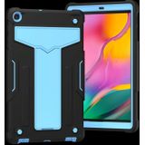 For Samsung Galaxy Tab A10.1 (2019) T510 T-shaped Bracket Contrast Color Shockproof PC + Silicone Flat Protective Case(Black+Blue)